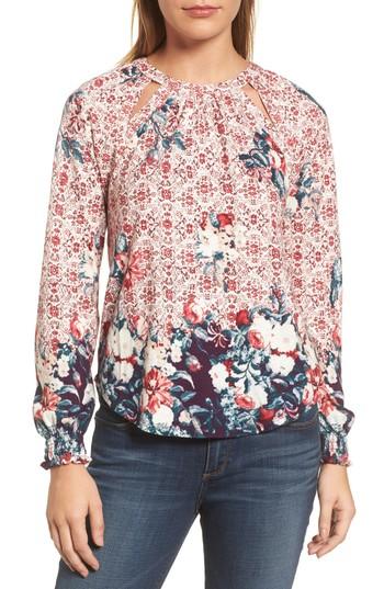 Women's Lucky Brand Slit Neck Border Print Top - Red
