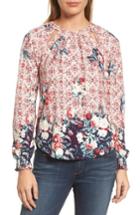 Women's Lucky Brand Slit Neck Border Print Top - Red