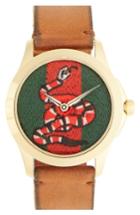 Men's Gucci Snake Insignia Leather Strap Watch, 38mm