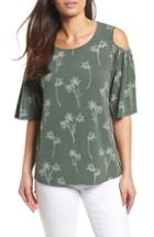 Women's Chaus Floral Outlines Cold Shoulder Top - Grey