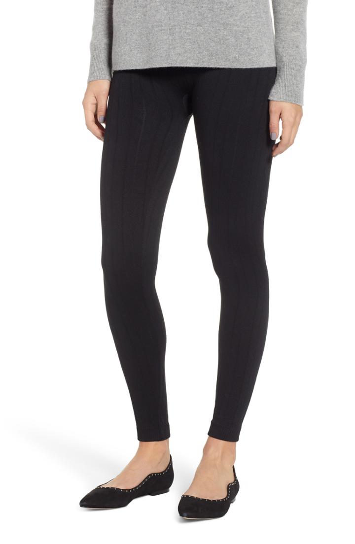 Women's Hue Brushed Cable Leggings - Black