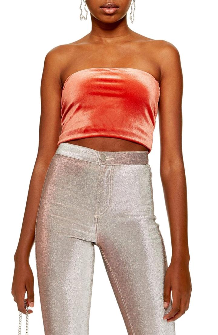 Women's Topshop Velvet Glitter Bandeau Top - Metallic