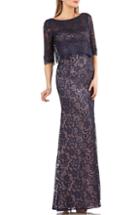 Women's Js Collection Embroidered Lace Scallop Trim Evening Dress - Blue