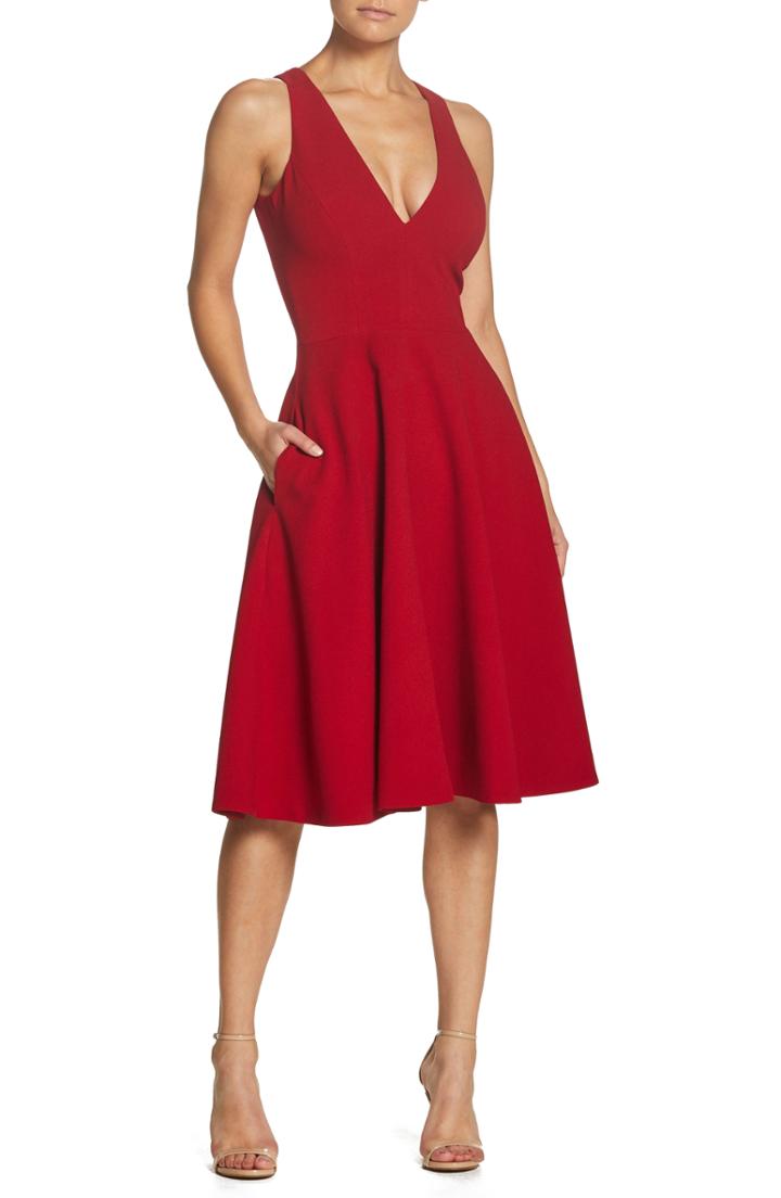 Women's Dress The Population Catalina Tea Length Fit & Flare Dress, Size - Red