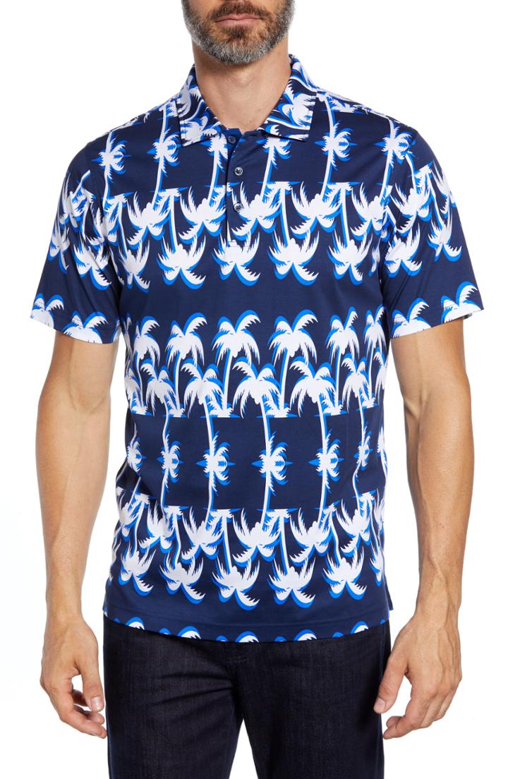 Men's Bugatchi Digital Palm Print Polo, Size - Blue