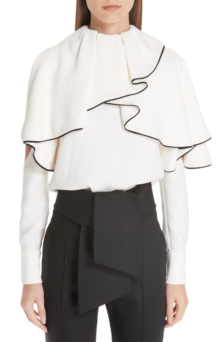 Women's Valentino Silk Ruffle Cold Shoulder Blouse