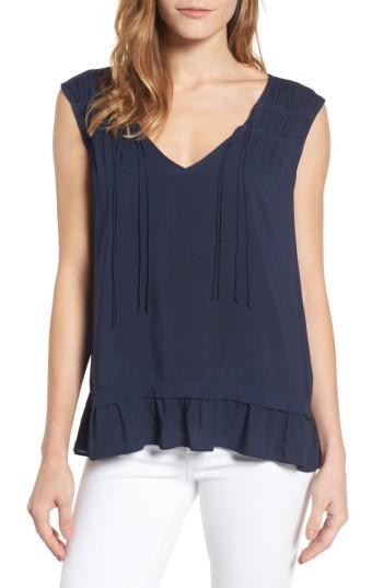 Women's Velvet By Graham & Spencer Ruffle Hem Challis Blouse - Blue