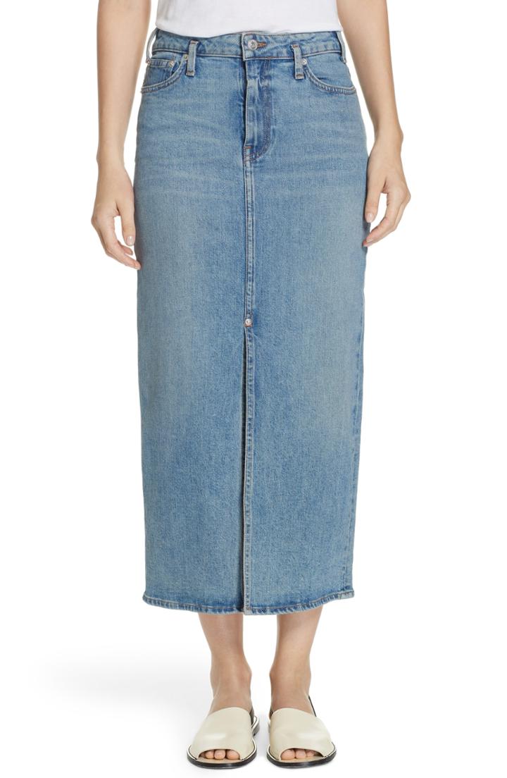 Women's Proenza Schouler Slit Seam Denim Midi Skirt - Yellow