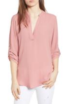 Women's Roll Tab Sleeve Woven Shirt, Size - Pink