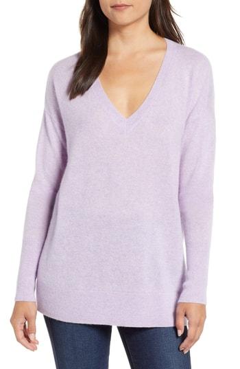 Women's Halogen Relaxed V-neck Cashmere Sweater - Purple