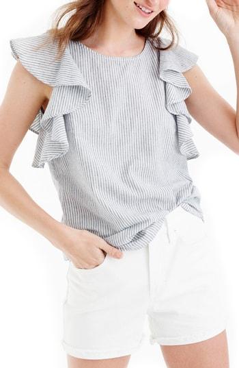 Women's J.crew Stripe Ruffle Top - Grey