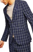 Men's Topman Muscle Fit Check Suit Jacket R - Blue