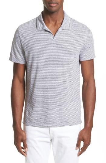 Men's Onia Shaun Stripe Linen Blend Polo - Grey