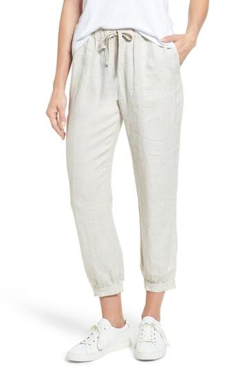 Petite Women's Caslon Crop Linen Joggers, Size P - Beige