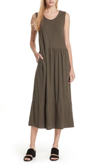 Women's Eileen Fisher Scooped Neck Hemp & Cotton Midi Dress, Size - Green