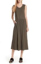 Women's Eileen Fisher Scooped Neck Hemp & Cotton Midi Dress, Size - Green