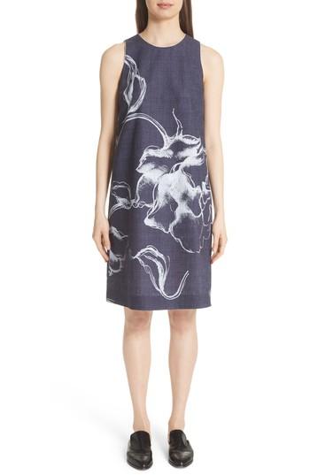 Women's Lafayette 148 New York Hana Print Chambray Dress, Size - Blue