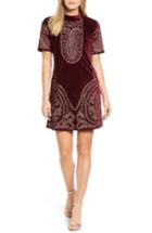 Women's Kas New York Lily Embroidered Velvet Shift Dress - Burgundy