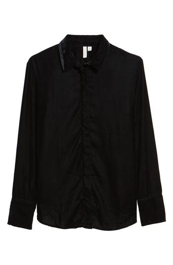 Women's Treasure & Bond Velvet Boyfriend Shirt - Black