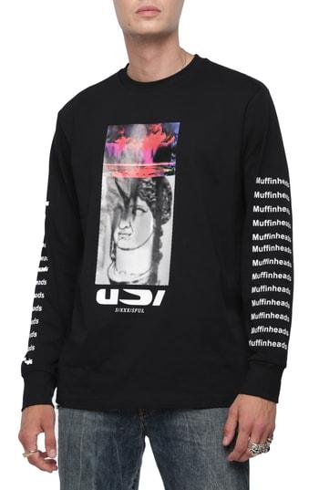 Men's Diesel Large-x Graphic Long Sleeve T-shirt - Black
