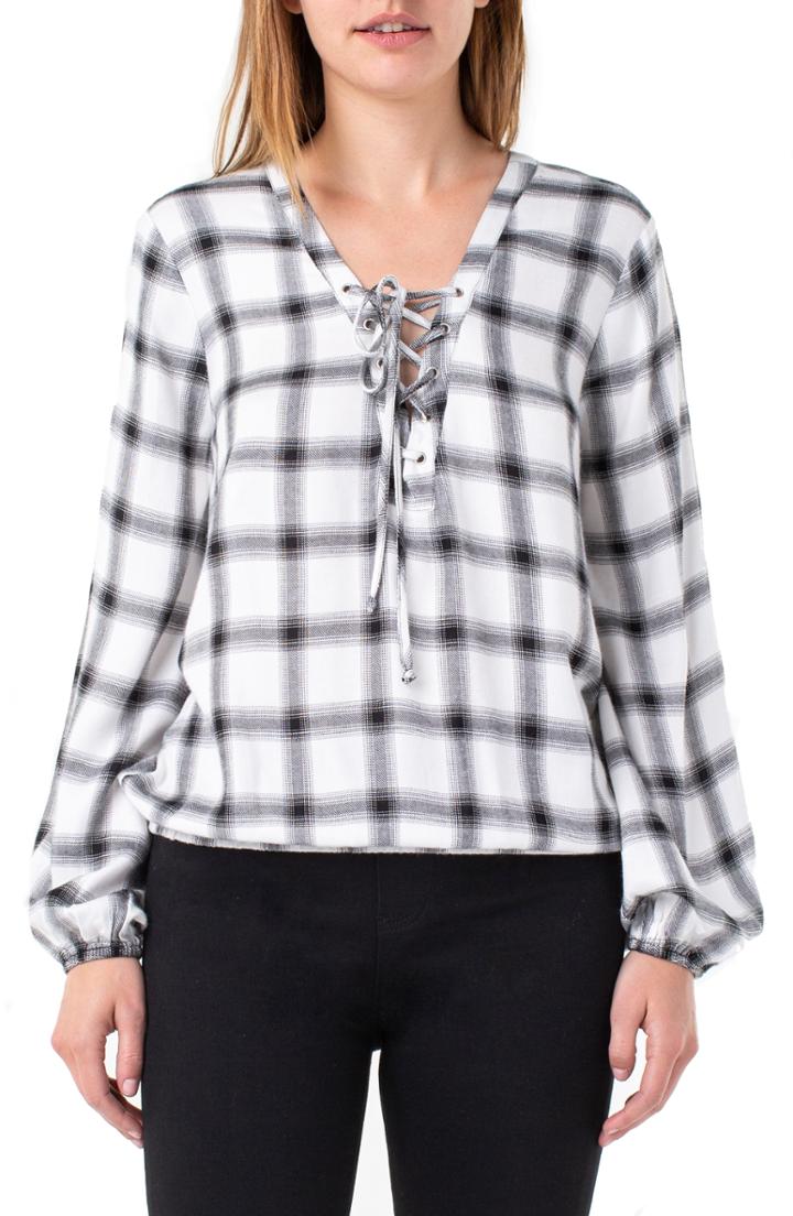 Women's Liverpool Lace-up Check Popover Top - Black