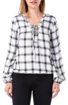 Women's Liverpool Lace-up Check Popover Top - Black