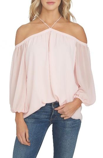 Women's 1.state Off The Shoulder Sheer Chiffon Blouse - Pink