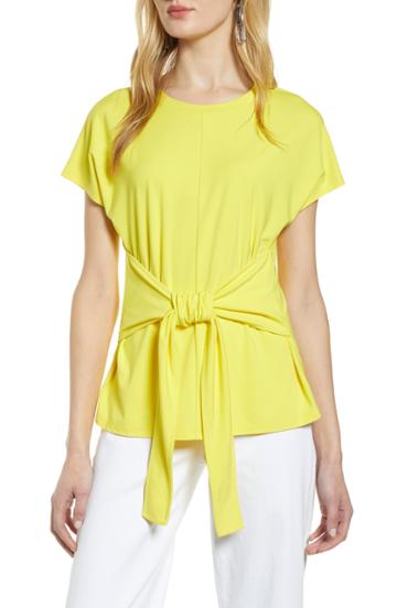Petite Women's Halogen Wrap Detail Stretch Knit Top P - Yellow