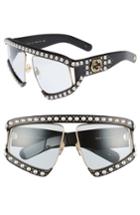 Women's Gucci 63mm Embellished Shield Sunglasses - Black/ Light Blue