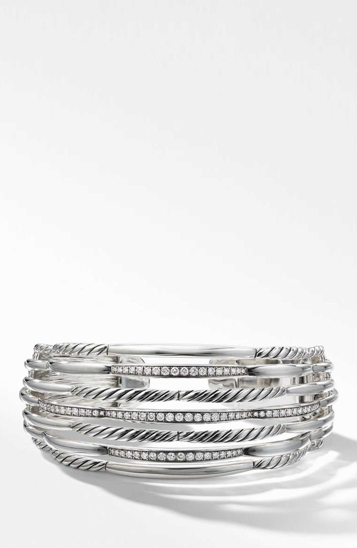 Women's David Yurman Wide Woven Cuff Bracelet With Diamonds