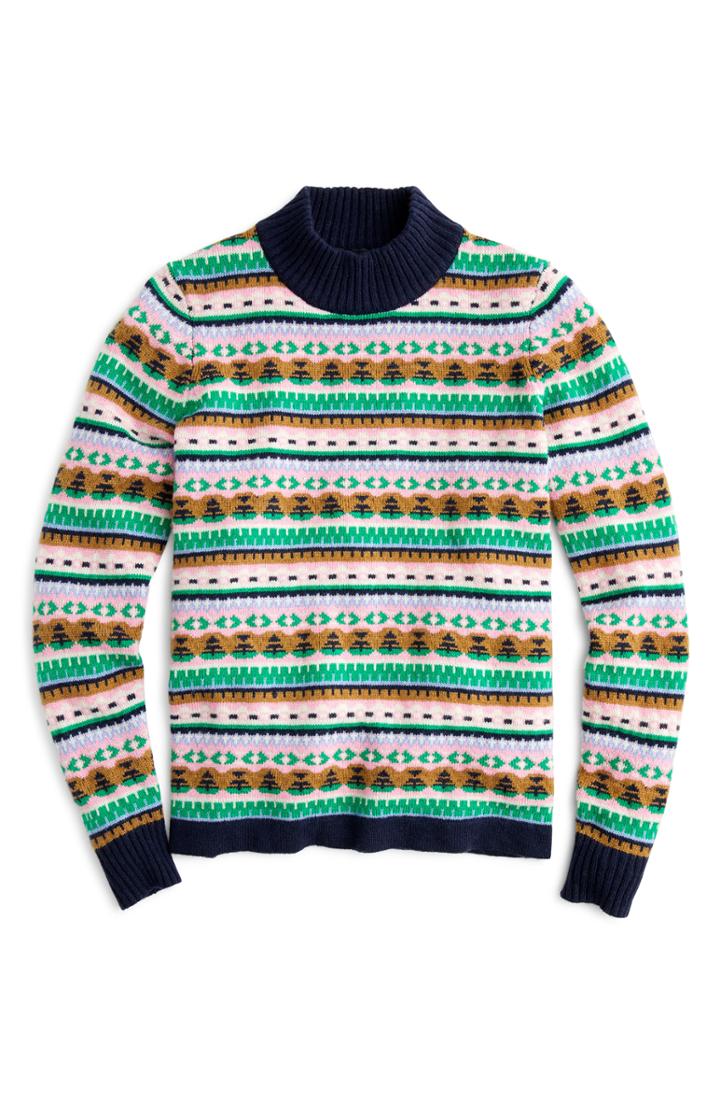 Women's J.crew Mock Neck Fair Isle Sweater, Size - Blue
