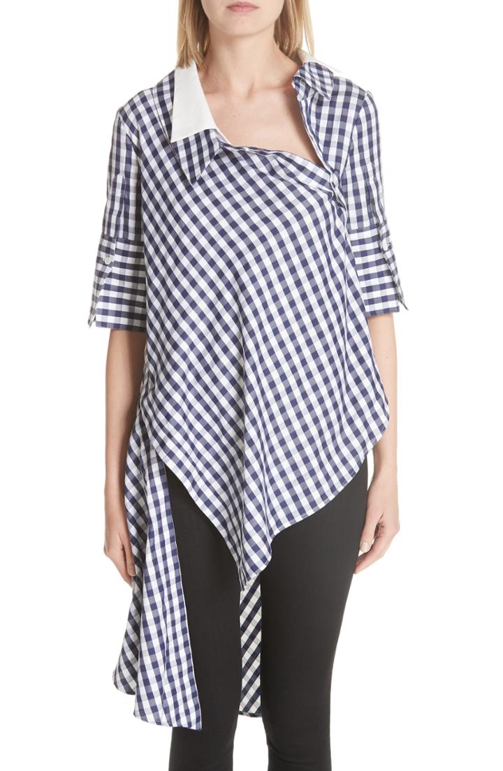 Women's Monse Asymmetrical Gingham Blouse - Blue