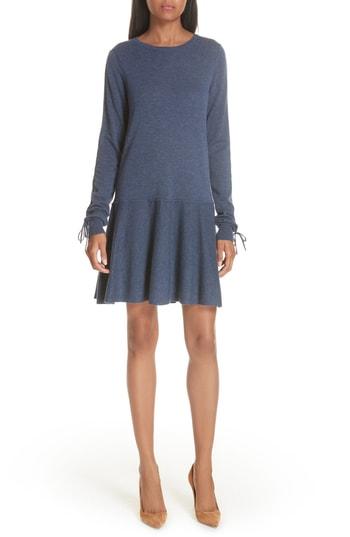 Women's Autumn Cashmere Drop Waist Cashmere Dress - Blue