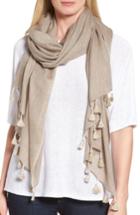 Women's Eileen Fisher Tassel Trim Wool & Silk Scarf, Size - Beige