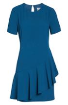 Women's Charles Henry Asymmetrical Ruffle Shift Dress - Blue