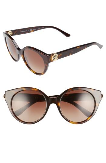 Women's Tory Burch 52mm Cat Eye Sunglasses - Tortoise/ Polar