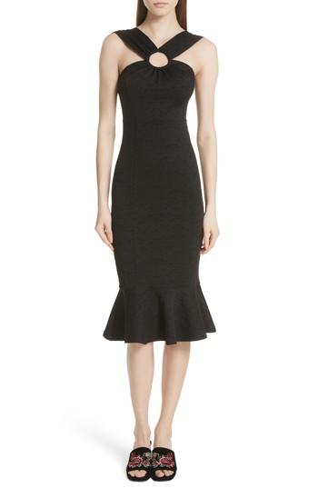 Women's Opening Ceremony Ring Detail Floral Jacquard Mermaid Dress - Black