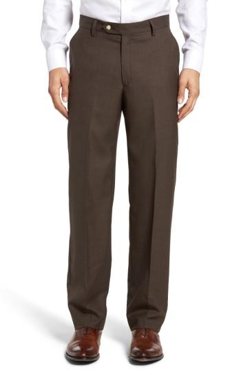 Men's Berle Flat Front Solid Wool Trousers X L - Brown