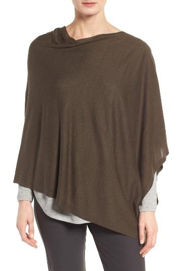 Women's Eileen Fisher Silk & Organic Linen Poncho, Size - Green