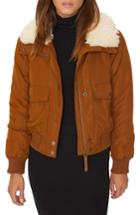Women's Sanctuary Aviator Faux Fur Collar Flight Jacket - Brown