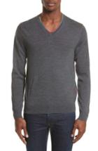 Men's Ps Paul Smith Stripe V-neck Sweater - Grey
