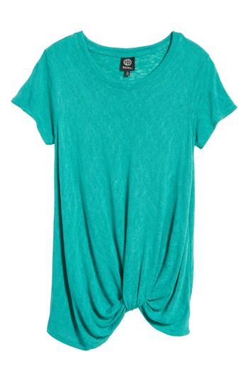 Petite Women's Bobeau Jessica Twist Hem Slub Tee, Size P - Green