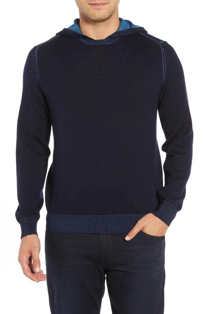 Men's Bugatchi Hooded Pullover Sweater - Blue