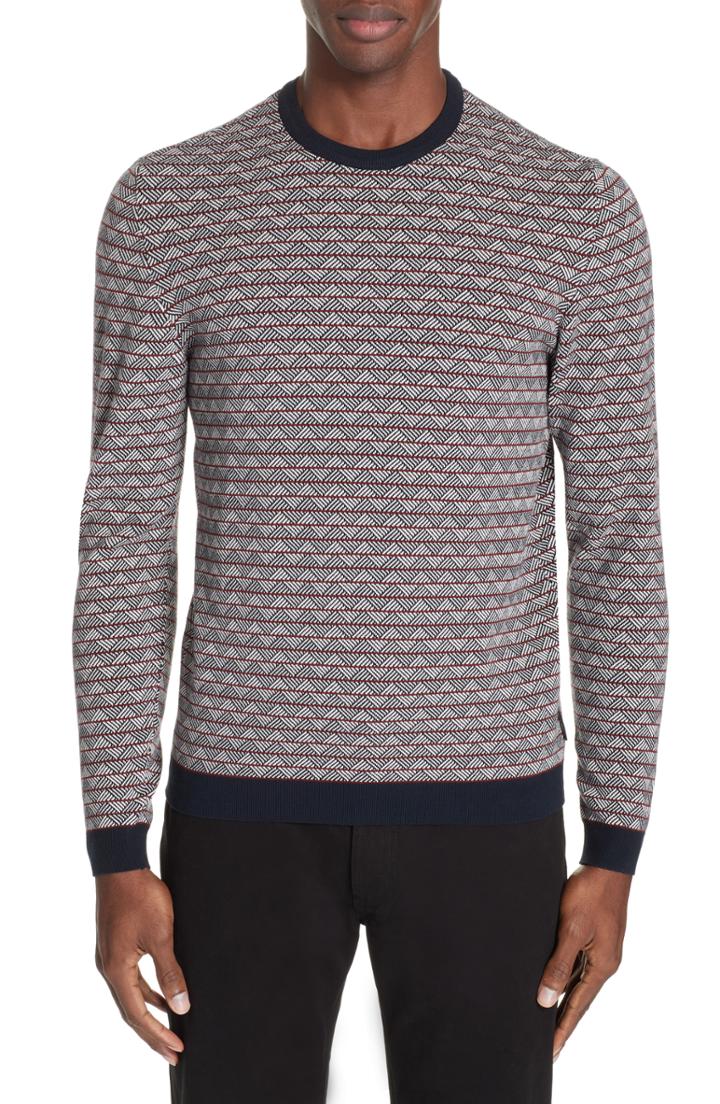 Men's Emporio Armani Microjacquard Crewneck Sweater - Blue