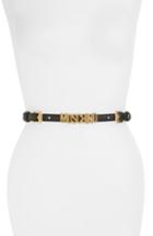 Women's Moschino Logo Skinny Leather & Chain Belt - Black With Gold