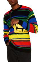 Men's Topman Rainbow Stripe Classic Fit Sweater - Green