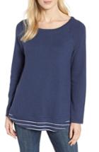 Women's Caslon Button Back Layered Look Sweatshirt - Blue