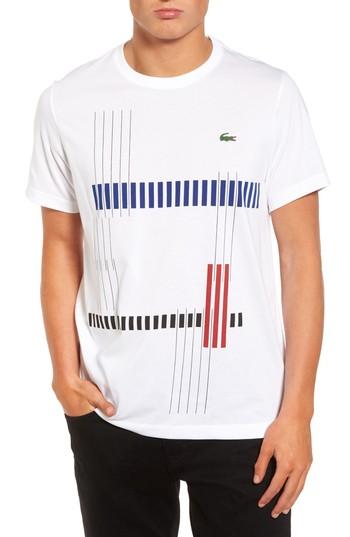 Men's Lacoste Tech Vertical Stripe Graphic T-shirt (l) - White