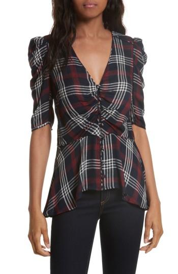 Women's Veronica Beard Hayden Plaid Puff Sleeve Top - Blue