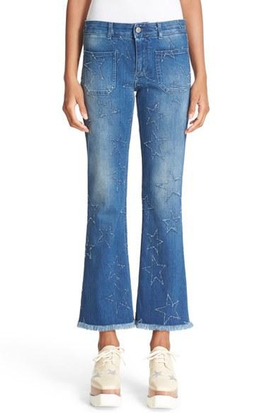 Women's Stella Mccartney 'skinny Kick - Fringed Stars' Crop Flare Jeans